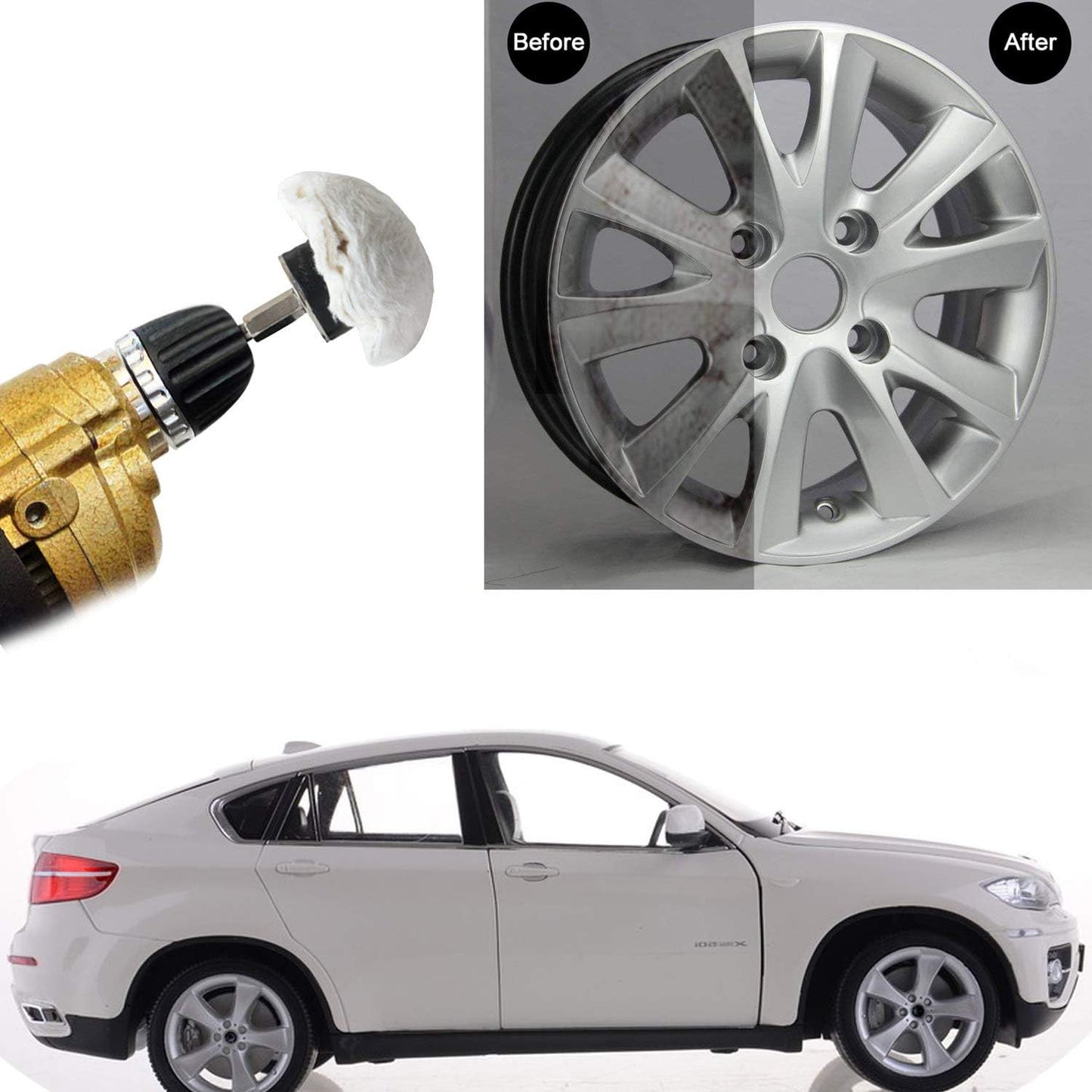 Polishing Pad Buffing Wheel Kit White Flannelette 12 Pack, for Drill for Metal Aluminum Stainless Steel Chrome Wood Plastic Ceramic Glass Woods Fabric Cotton Machine Jewelry etc