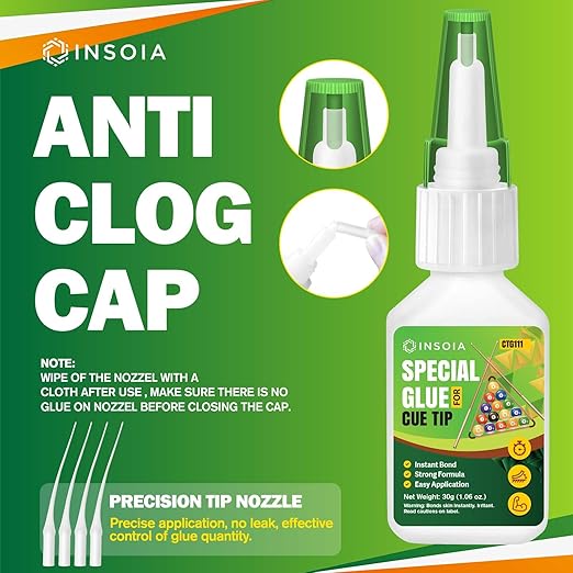 Pool Cue Tip Glue, 30g Clear Billiard Cue Adhesive for Pool Stick Repair & Tip Replacement, Heavy Duty Super Adhesive for Snooker Cue, Pool Cue Accessories - No Tip Clamp Needed