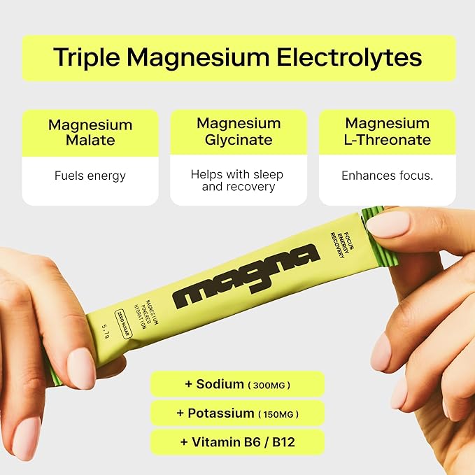 Magna Electrolyte Powder Drink Mix for Hydration, Energy & Focus Support with Magnesium L Threonate, Malate & Glycinate, Sodium, Potassium, Vitamin D, B6 & B12, Variety Pack, 28 Servings