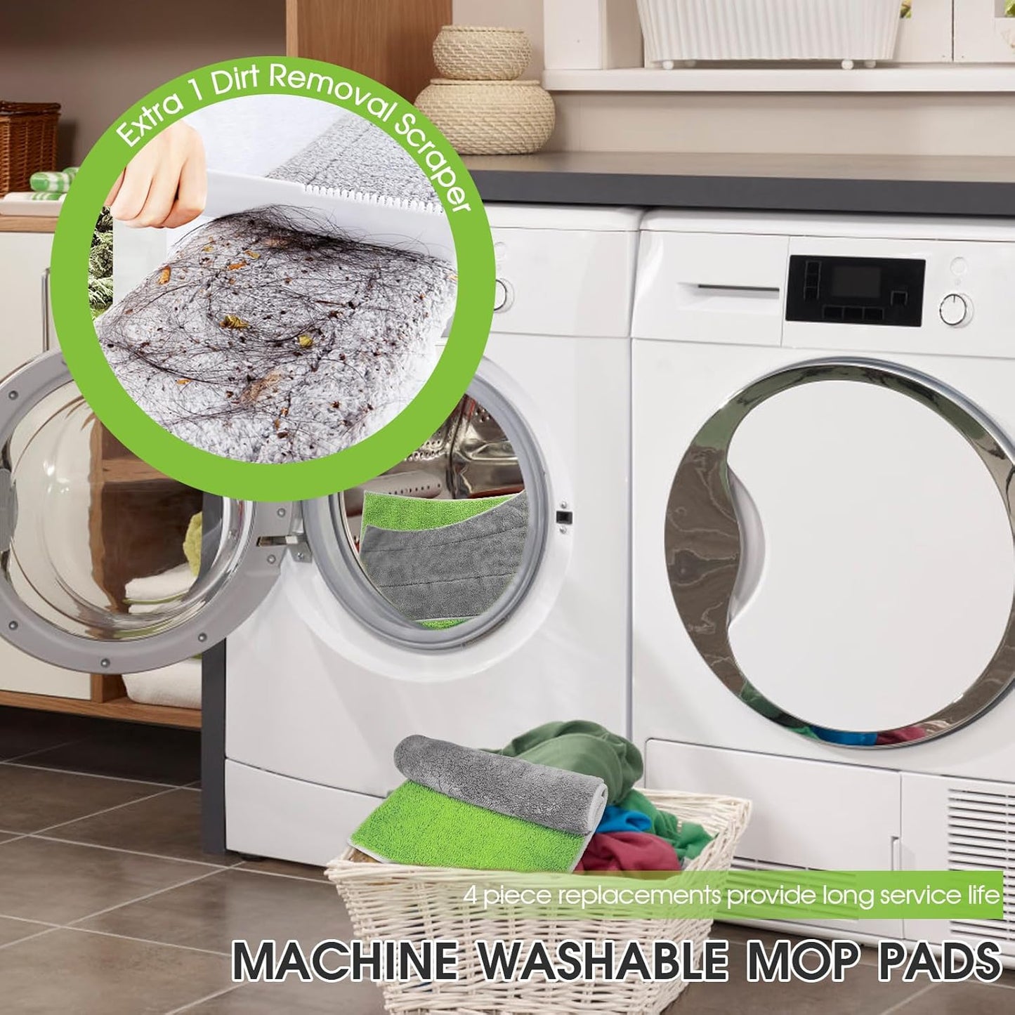 MASTERTOP Microfiber Mop - Flat Floor Mops Wet Dry Dust Mop with 4 Washable Pads & 52.4'' Stainless Steel Handle for Hardwood Laminate Tile Floor Cleaning