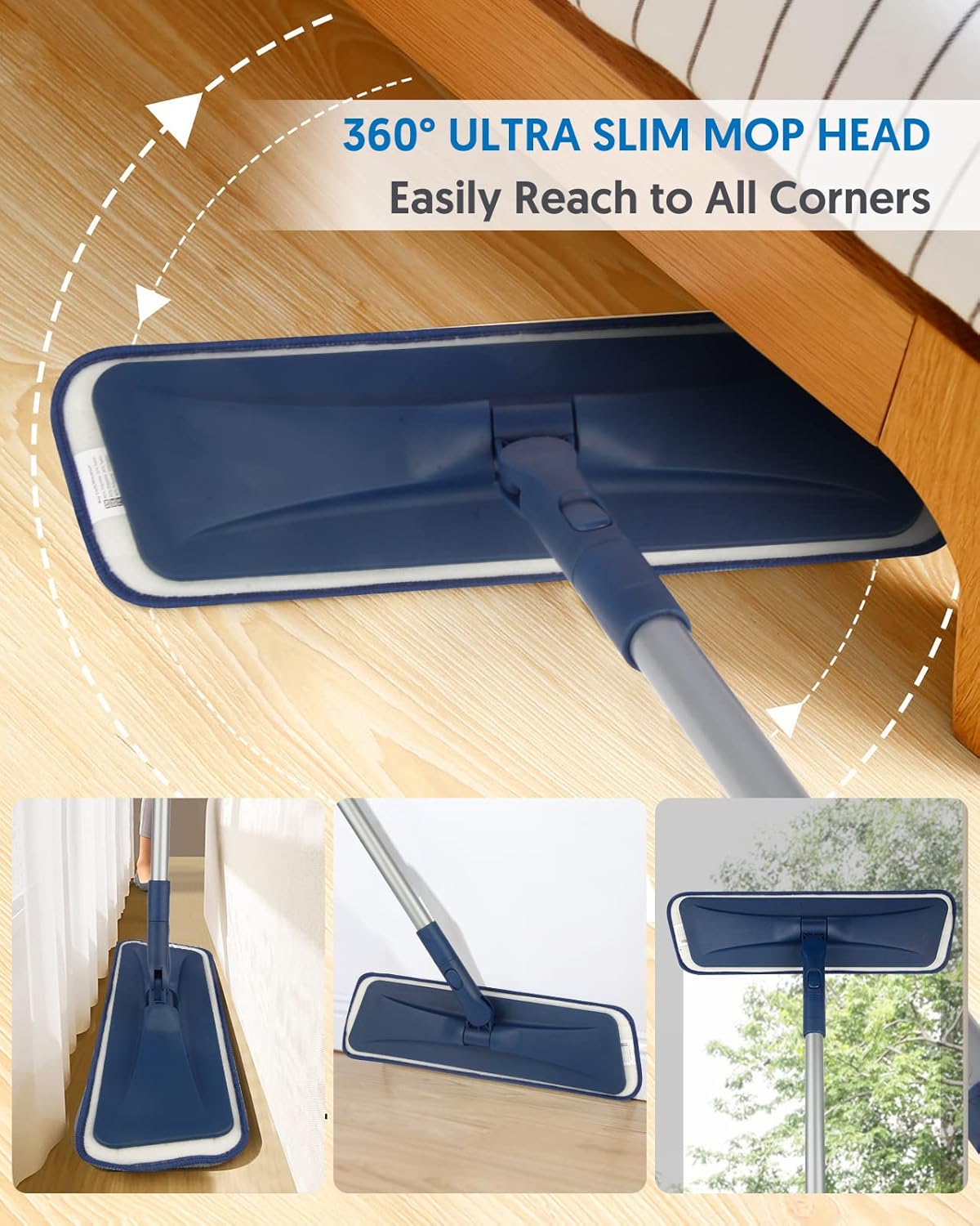 Microfiber Mops for Floor Cleaning - BPAWA Flat Floor Mop Wet Dry Use for Hardwood Floors Laminate Wood Tile Vinyl Wall Hard Surface, Bathroom Kitchen Dust Mop with 4 Reusable Washable Chenille Pads