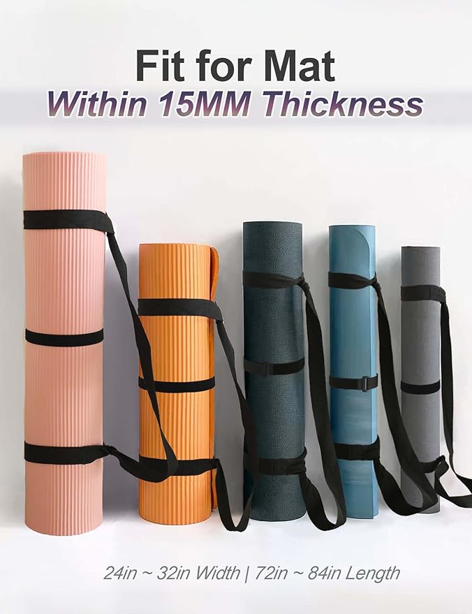 MRZZATA Yoga Mat Carrier Strap Long - Adjustable Thick and Wide Strap for Carrying Mat or Stretching, Black