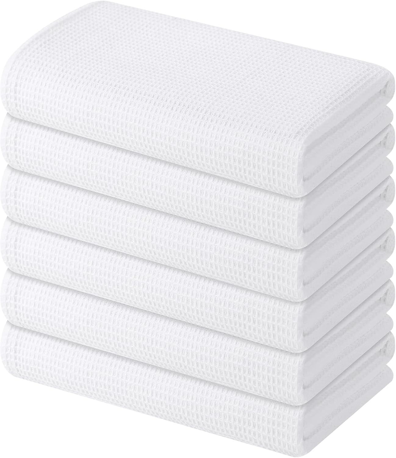 Homaxy 100% Cotton Waffle Weave Kitchen Towels - 6 Pack Soft and Absorbent Dish Towels - 16 x 26 Inches Quick Dry Hand Towels - White