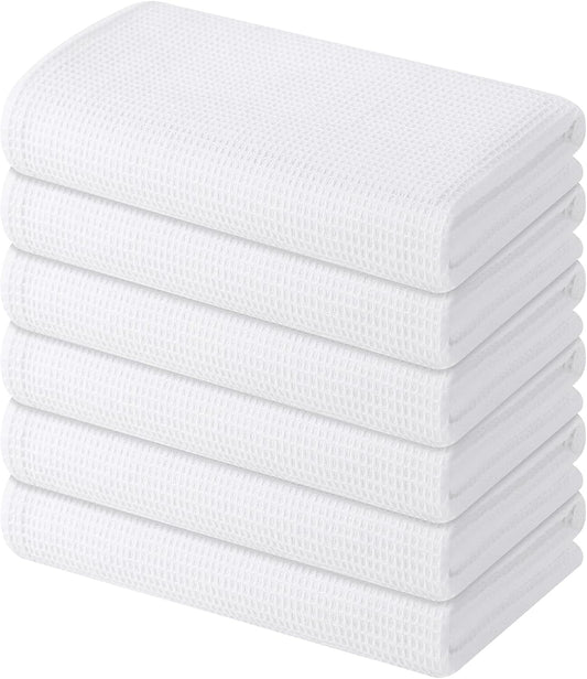 Homaxy 100% Cotton Waffle Weave Kitchen Towels - 6 Pack Soft and Absorbent Dish Towels - 16 x 26 Inches Quick Dry Hand Towels - White