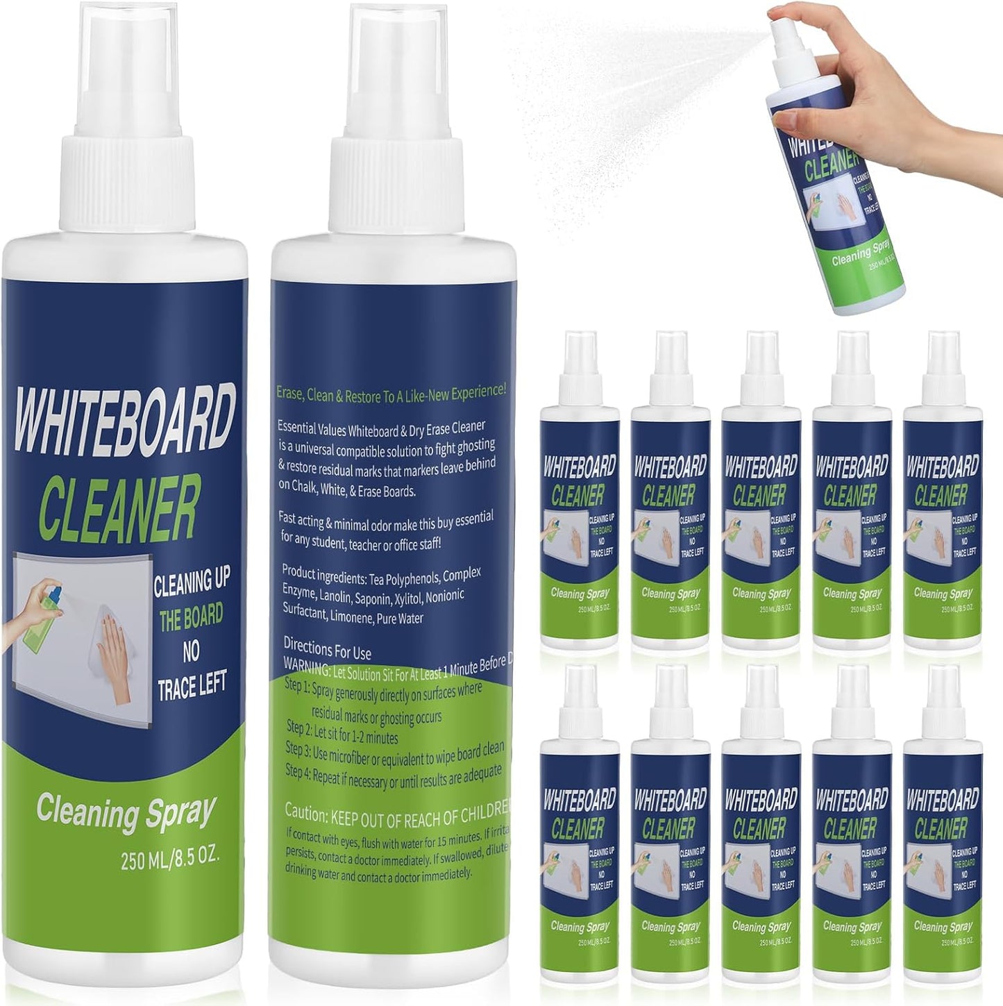 12 Pack Whiteboard Cleaner Spray Bottle 8.5oz Dry Erase Board Surface Cleaner White Board Cleaning Spray Removes Stubborn Marks from Chalkboard