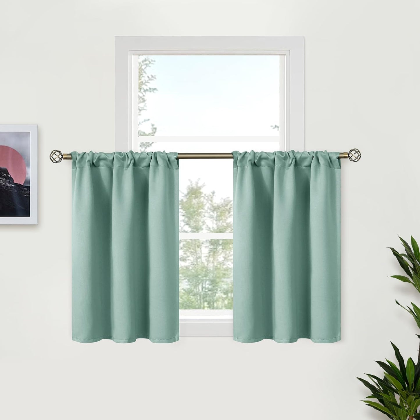 BGment Sage Green Curtains 36 Inch Length for Kitchen Window Over Sink - Small Half Window Drapes with Rod Pocket Privacy Protection for Cafe Bathroom, 34 x 36 Inch, 2 Panels