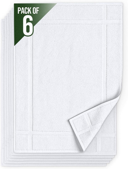 Pearl Linens Pack of 6 100% Cotton Bath Mat 18x25 inches, Soft & Absorbent Quick Dry Bathroom Mat Set, Not Bathroom Rugs, After Shower Mat, Bath Tub Mat, 687 GSM, Machine Washable, White