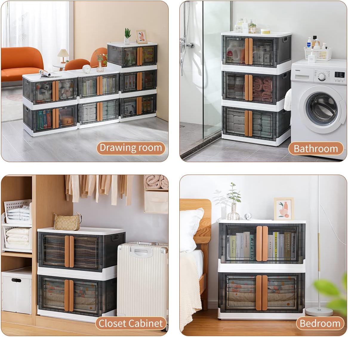 HAIXIN Storage Bins with Lids, Collapsible and Stackable Storage Bins, Plastic Closet Organizer, 8.4 Gal Folding Storage Box, Containers for Organizing with Door, 1 Pack