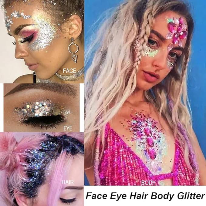 Mysense Royal Blue Body Glitter Gel, Singer Concerts Face Hair Glitter Makeup, Music Festival Rave Accessories, Chunky Glitter Mermaid Sequins, Sparkling Face Paint for Women Girls, 30g