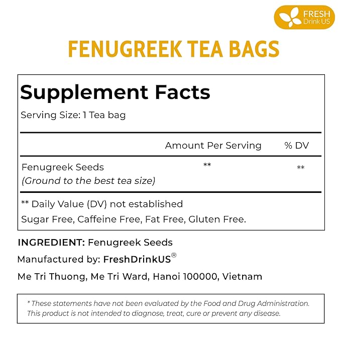 FreshDrinkUS, Premium 55 Fenugreek Tea Bags, 100% Natural & Pure from Fenugreek. Fenugreek Herbal Tea. Made with Natural Material Tea Bags. No Sugar, No Caffeine, No Gluten, Vegan.