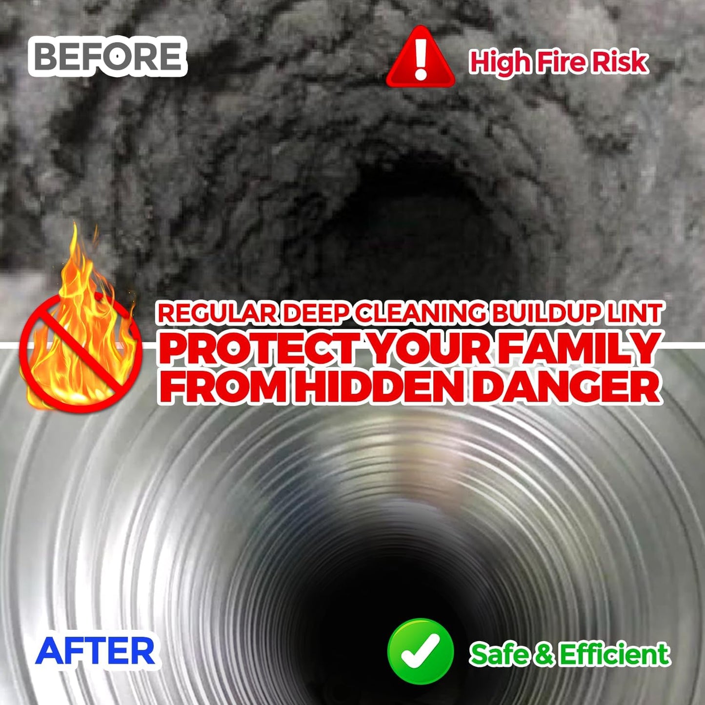 Holikme 16 Feet Dryer Vent Cleaner Kit, Lint Remover,Fireplace Chimney Brushes, Extends Up to 16 Feet, Synthetic Brush Head, Use with or Without a Power Drill