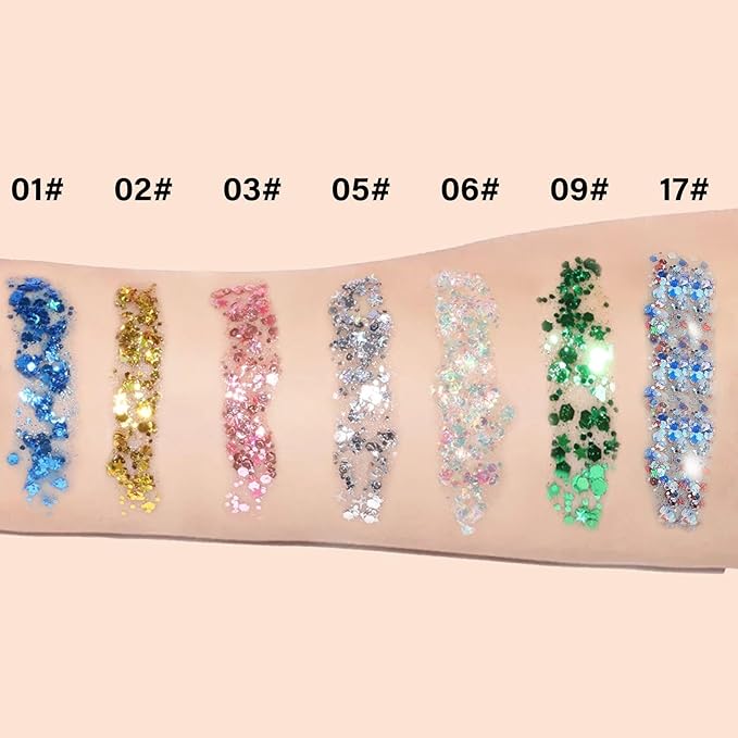 Body Face Glitter Makeup for Kids Women, Sparkly Chunky Hair Glitter, Mermaid Birthday Decorations Rave Outfits for Women (Pink Body Glitter)