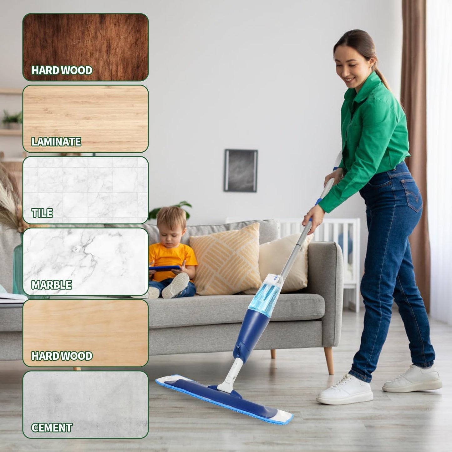 10 Pack Microfiber Cleaning Pads for Bona Mop, Reusable Microfiber Mop Pads for 18 Inch Mop, Hardwood & Hard Surface Floors Replacement Cleaning Mop Pads, Machine Washes