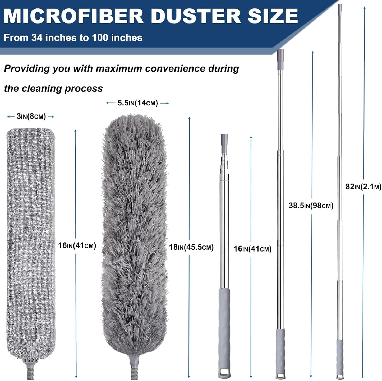 100 Inch Retractable Gap Dust Cleaner Cleaning Tools & Microfiber Feather Duster Washable and Retractable Duster Brush for Cleaning Under Appliances Furniture Ceiling Fan Dust and Cobweb Cleaner