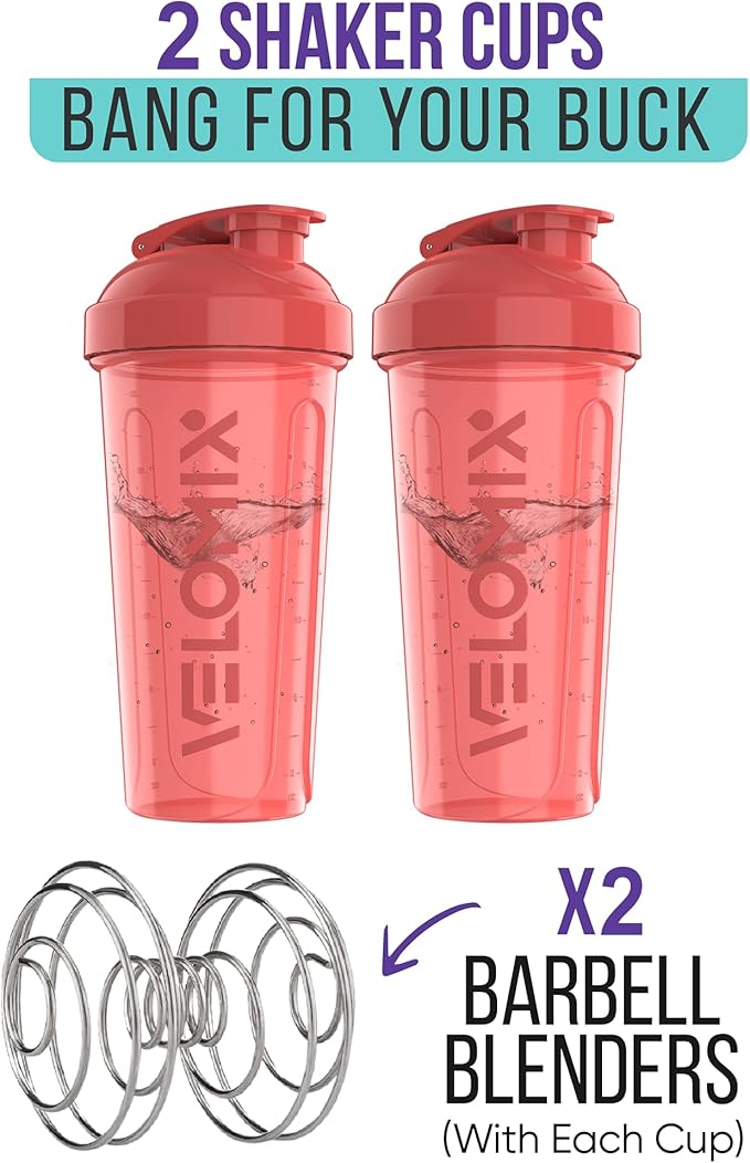 '-2 Pack- 28 oz Protein Shaker Bottles for Protein Mixes - 2x Wire Whisk | Leak Proof Shaker Cups for Protein Shakes | Protein Shaker Bottle Pack (Pink Set)