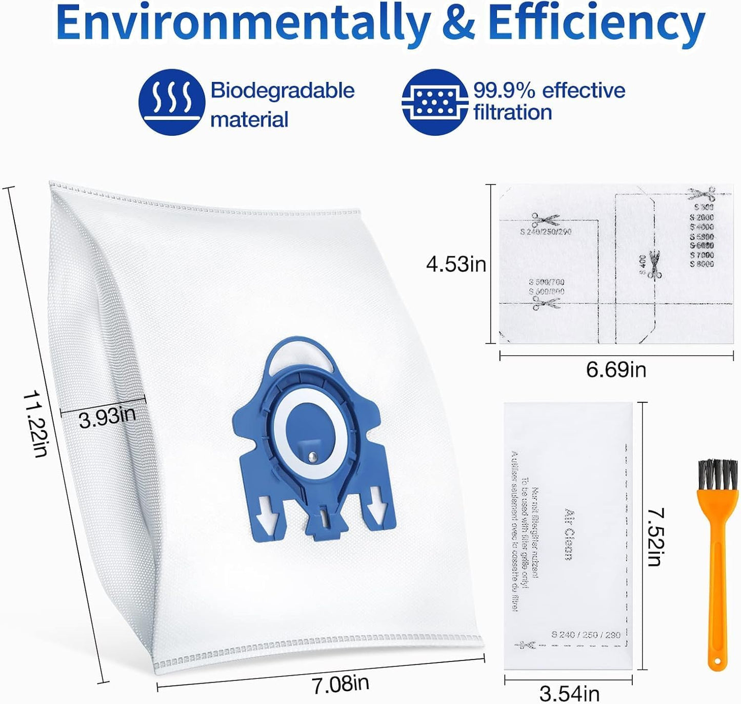 12 Pack 3D Dust Bags, Compatible with Miele GN Vacuum Bags, Replacement for Miele Classic C1 Complete C1, C2, C3, S400i S600 S2 S5 S8 Series, with 4 MP Filters, 4 AC Filters