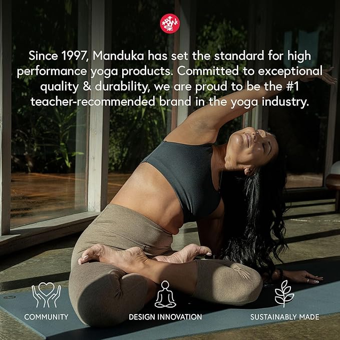 Manduka Shala Yoga Rug 71" - Outdoor Yoga & Meditation | Foldable & Machine Washable | Natural Cotton | Handmade | 71 x 26 inches | Black Heather