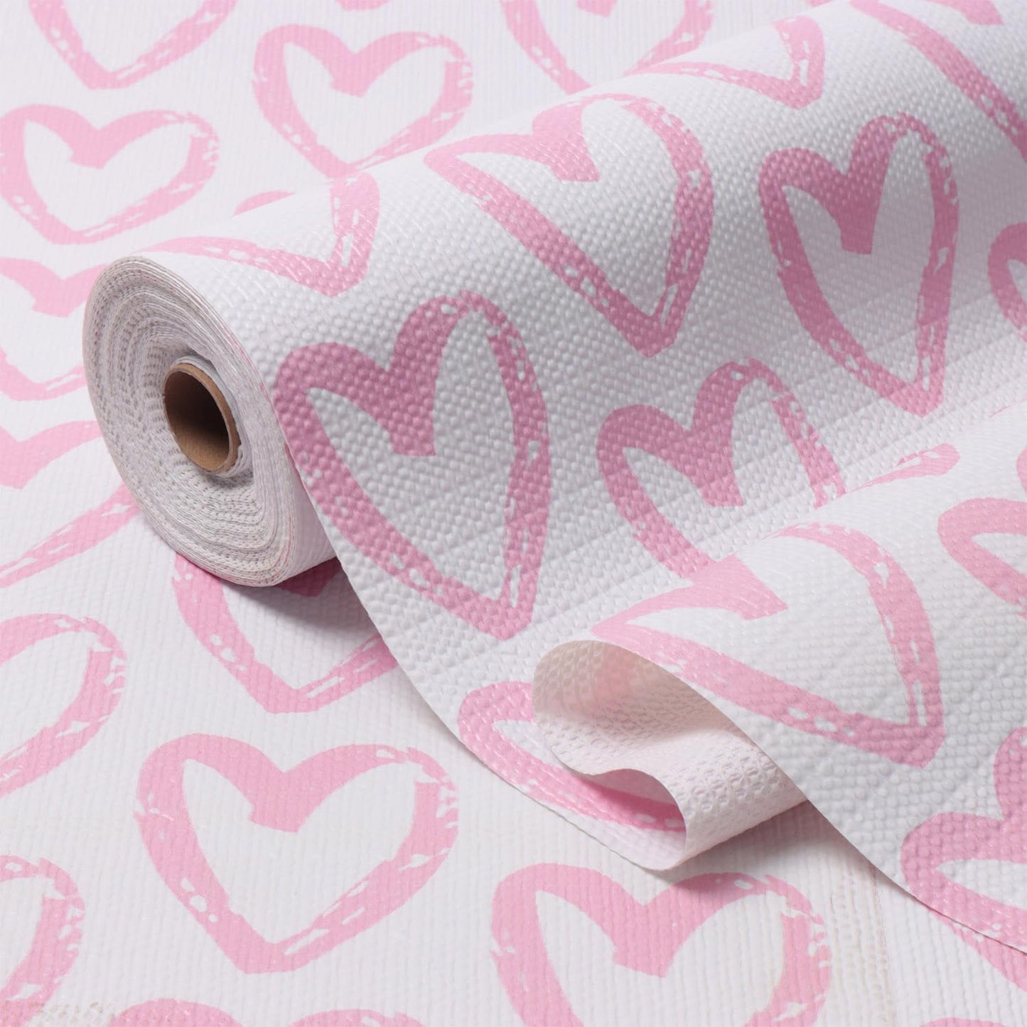 Heart Drawer Liner for Cabinets 16IN x 10FT,Shelf Liner Non-Adhesive and Strong Non-Slip Cabinet Drawer Liners for Kitchen,Table,Bookshelves,Waterproof Cupboard Liners,Pink