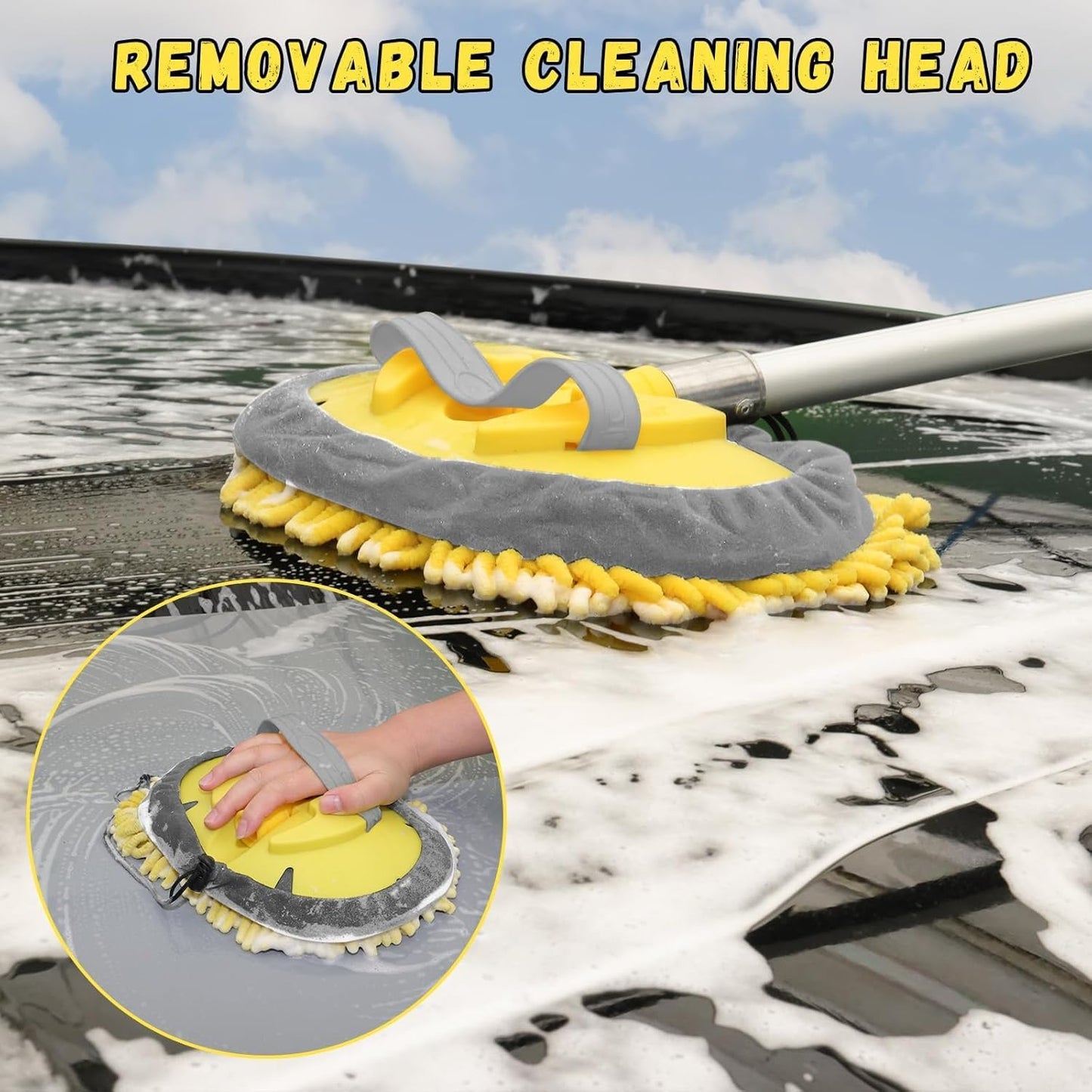 144'' Long Extendable Handle Car RV Wash Brush Kits with Collapsible Bucket, RV, Truck Washing Kit with Extension Pole - Microfiber Car Mop, Bristles Washing Brush, Squeegee Mitt, RV-Wash Cleaning Kit