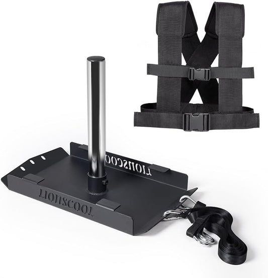 LIONSCOOL Weight Training Sled with Pro Pulling Belt or Vest Set, Sled Push with Adjustable Handle, Power Sled Workout Sled for Drag Speed Training Improvement and Strength
