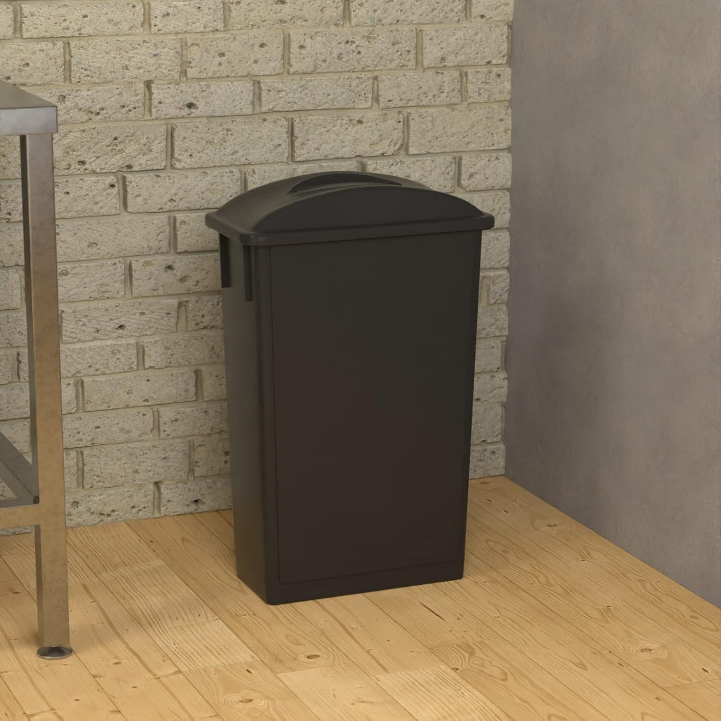 23 Gallon Black Slim Jim Trash Can with Flat Lid with Handle