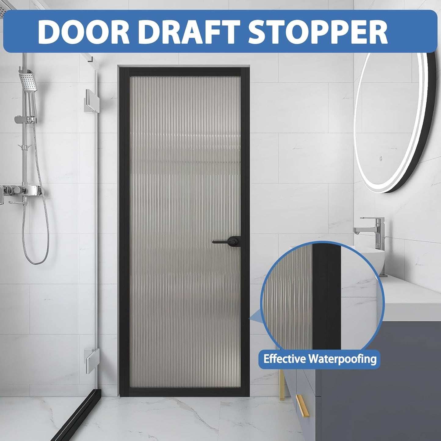 Weather Stripping Door Draft Stopper Flexible Self Adhesive Silicone Door Seal Strip for Glass Doors Windows and Shower Glass Gaps, 2 Inch Wide X 40 Feet Long, Black