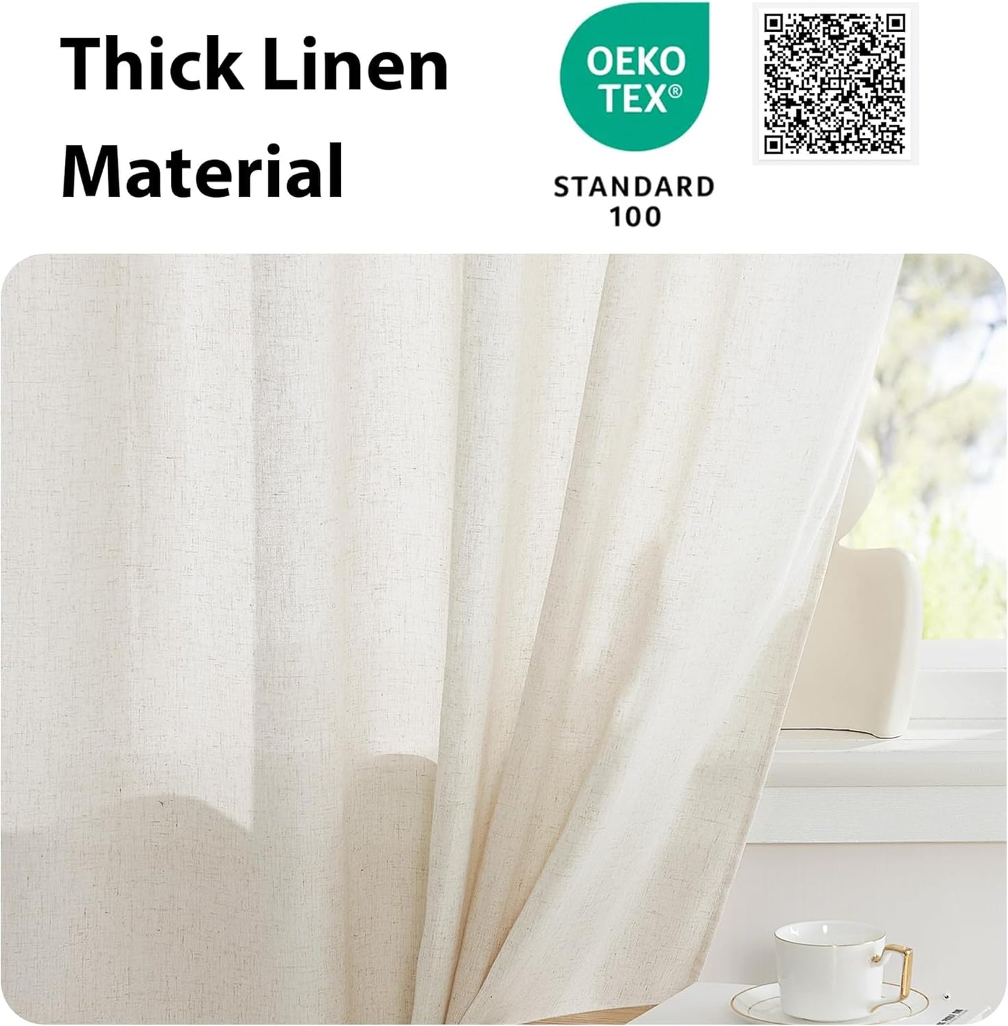 NICETOWN Thick Linen Textured Curtain Farmhouse French Door Shade Solid Room Darkening Door Shade Indoor Outdoor Sidelight Curtain for Window, W52 x L40, 1 Panel, Natural