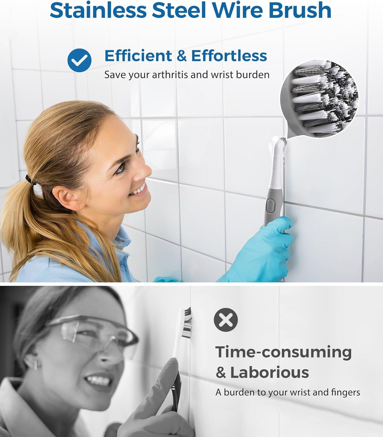 kHelfer Electric Cleaning Brush with Battery Power, KH6A Small Electric Grout Brush&5 Replacement Brush, Lightweight Waterproof Stainless Steel Wire Brush for Grout, Tile, Corner, Kitchen, Bathroom