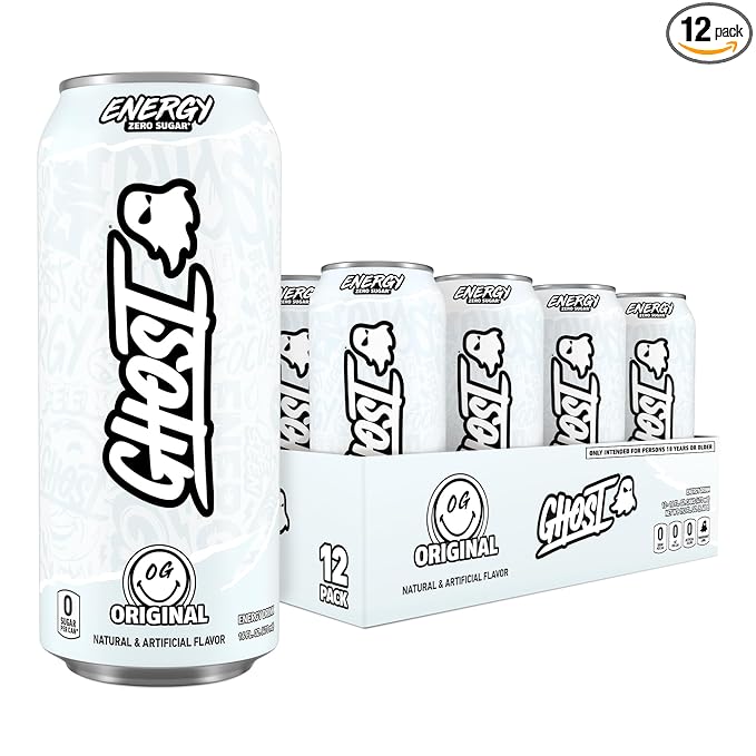 GHOST Energy Drink - 12-Pack, Original, 16oz - Energy & Focus & No Artificial Colors - 200mg of Natural Caffeine, L-Carnitine & Taurine - Gluten-Free & Vegan