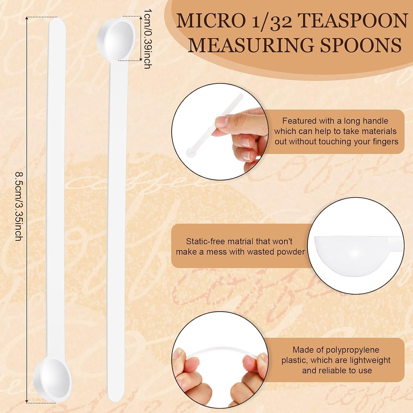 Honeydak 1/32 Teaspoon Micro Scoops 150 Milligram Mini Measuring Spoons Tiny Little Plastic Scoop for Measuring Cosmetics, Powders, Glitter and Seasoning(White, 16 Pieces)