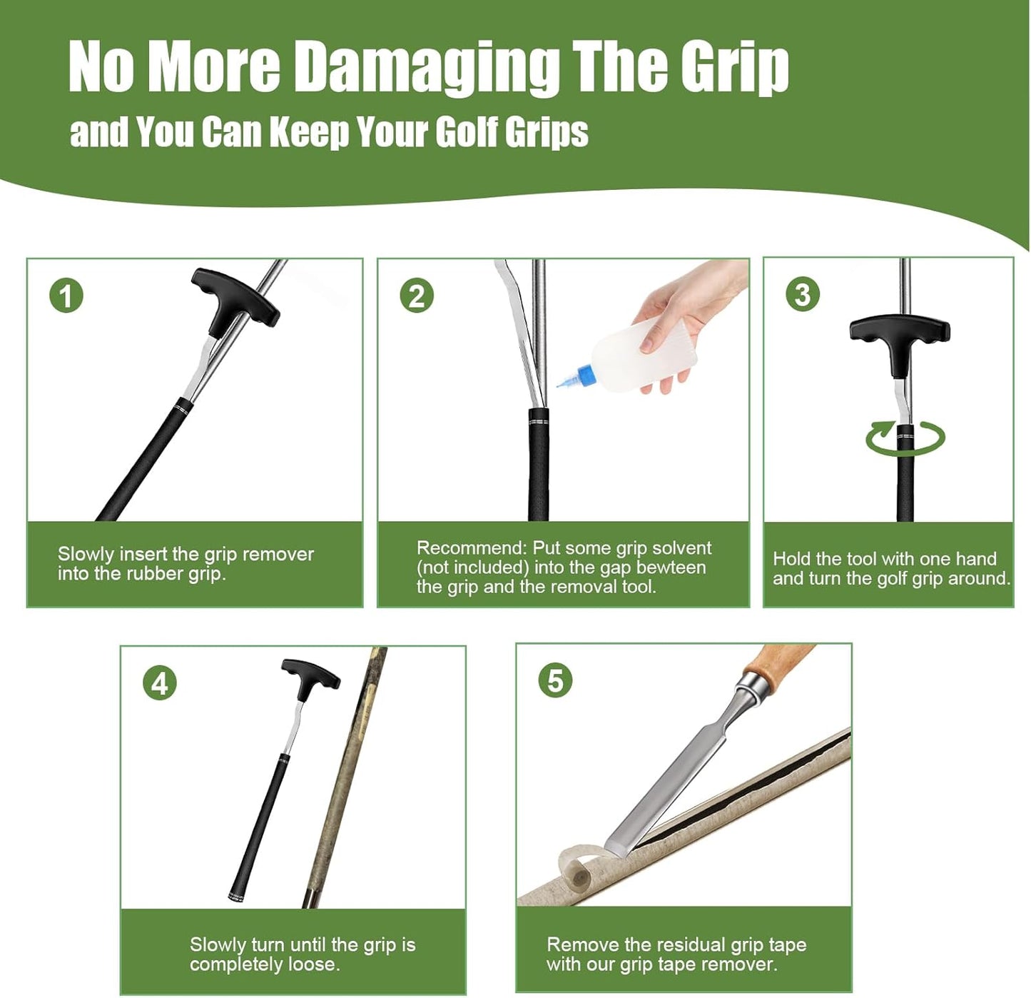 Golf Grip Removal Tool and Golf Grip Tape Removal Tool, V-Groove Grip Remover Saver 12“, High-Carbon Steel Gripping Tool, Golf Club Gripping Kit Golf Grip Tool