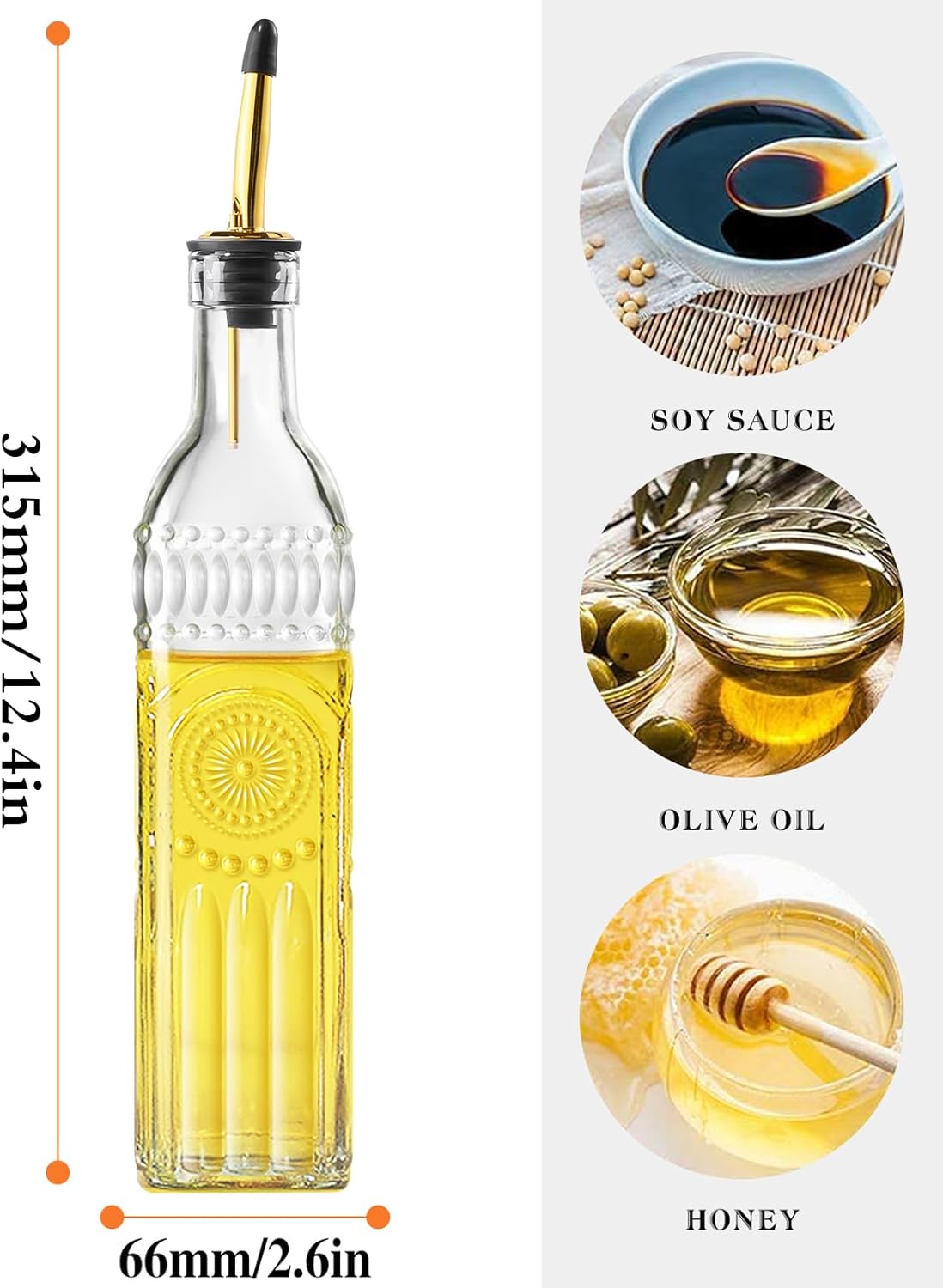 2 Pcs Olive Oil Dispenser Bottle for Kitchen,17oz Clear Glass Cooking Oil and Vinegar Dispenser Set, Coffee Syrup Dispenser with 2 Pourers and 1 Funnel (Two squares)