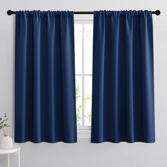 RYB HOME Bedroom Curtains Blackout Curtain Shades Blind for Living Room Home Office Family Room Cafe, 42 x 54 inch per Panel, Navy Blue, Set of 2
