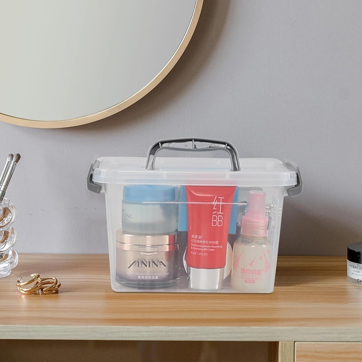 3 L Small Clear Storage Latch Box, 6 Pack Plastic Stackable Organizer Containers with Lids