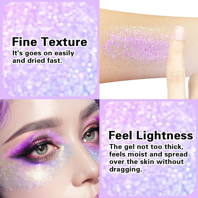 MEICOLY Fine Face Body Glitter,Color Changing Glitter Gel for Body,Face,Hair,Lip,Eye,Long Lasting Holographic Sequins Glitter Face Paint Makeup,Sparkling Pink,50ml