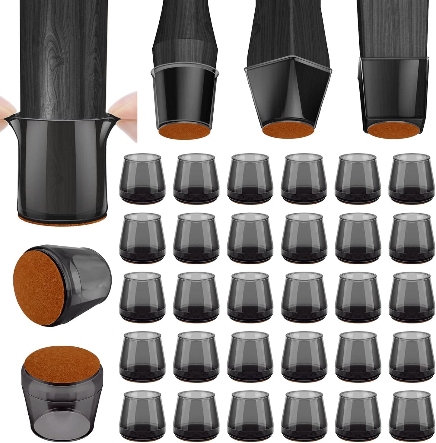BALEINE 32 Pack Silicone Chair Leg Floor Protectors, Stool Leg Protectors Cap, Non-Slip Chair Leg Caps for Hardwood Floors (Black & Large, 32 Pack)