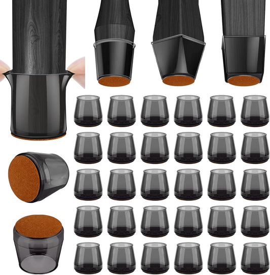 BALEINE 32 Pack Silicone Chair Leg Floor Protectors, Stool Leg Protectors Cap, Non-Slip Chair Leg Caps for Hardwood Floors (Black & Large, 32 Pack)
