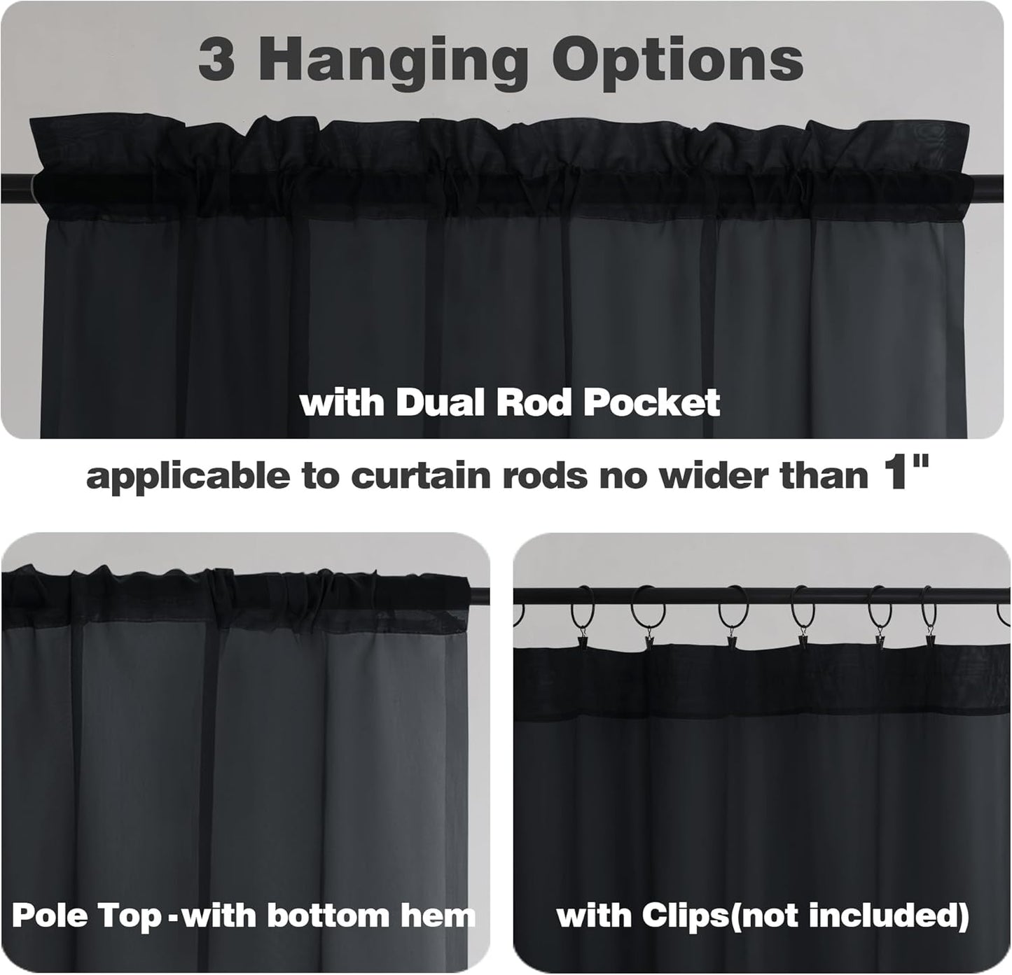 Chyhomenyc Extra Long Black Sheer Curtains 144 inch 2 Panels, Translucent Backdrop Window Scarf Drapes for Canopy Bed/Wedding/Living Room/Anniversary, 12FT Length, Each 59Wx144L in, 2PCS