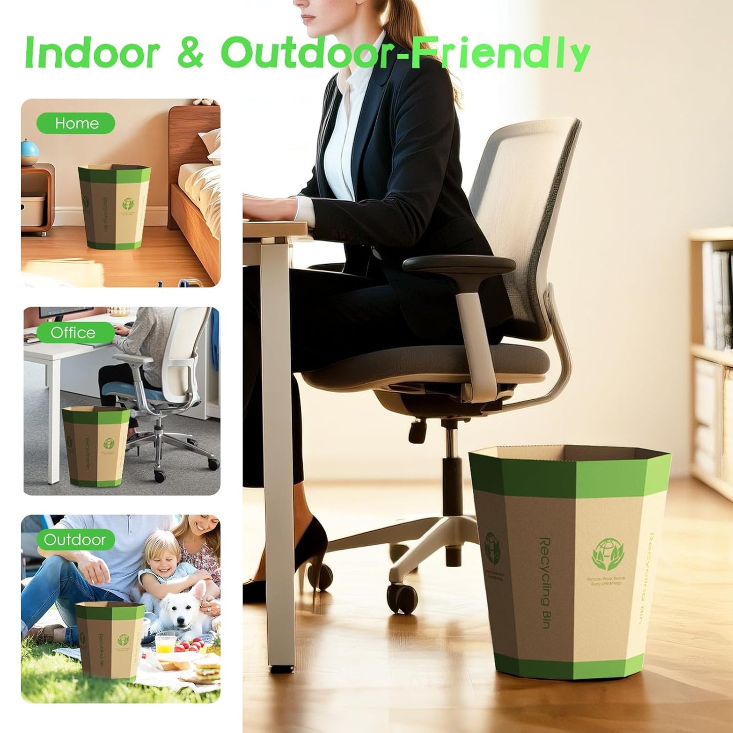 6-Pack Cardboard Trash Can – Foldable, Recyclable, Plastic-Free & Reusable Small Waste Paper Basket - Garbage Bin Perfect for Office, Bedrooms, Home, Events & Outdoor Activities (2.1 Gallon)