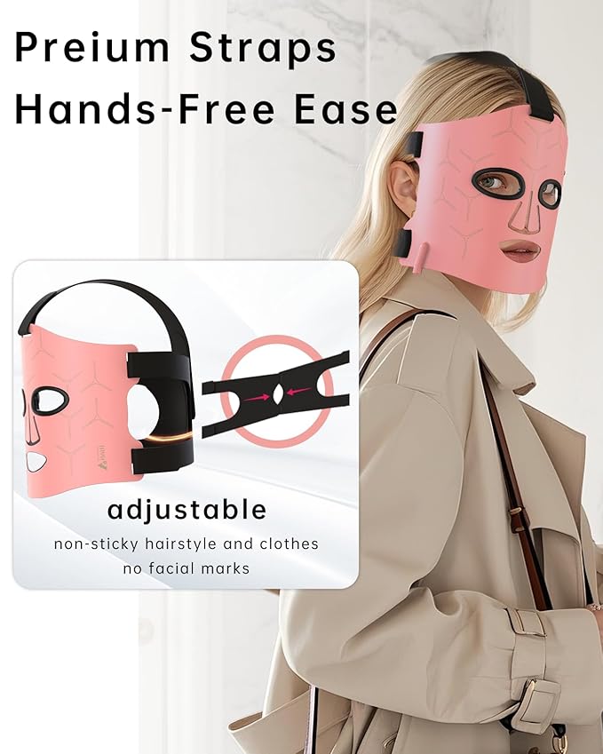 VYM Infrared Light Therapy Mask: High Power for Glowing Skin – Ultra-Thin 1.8mm 4.6oz, 830nm 633nm 590nm, Rechargeable, Red light therapy for face Luxury Gift - Pink Windmill