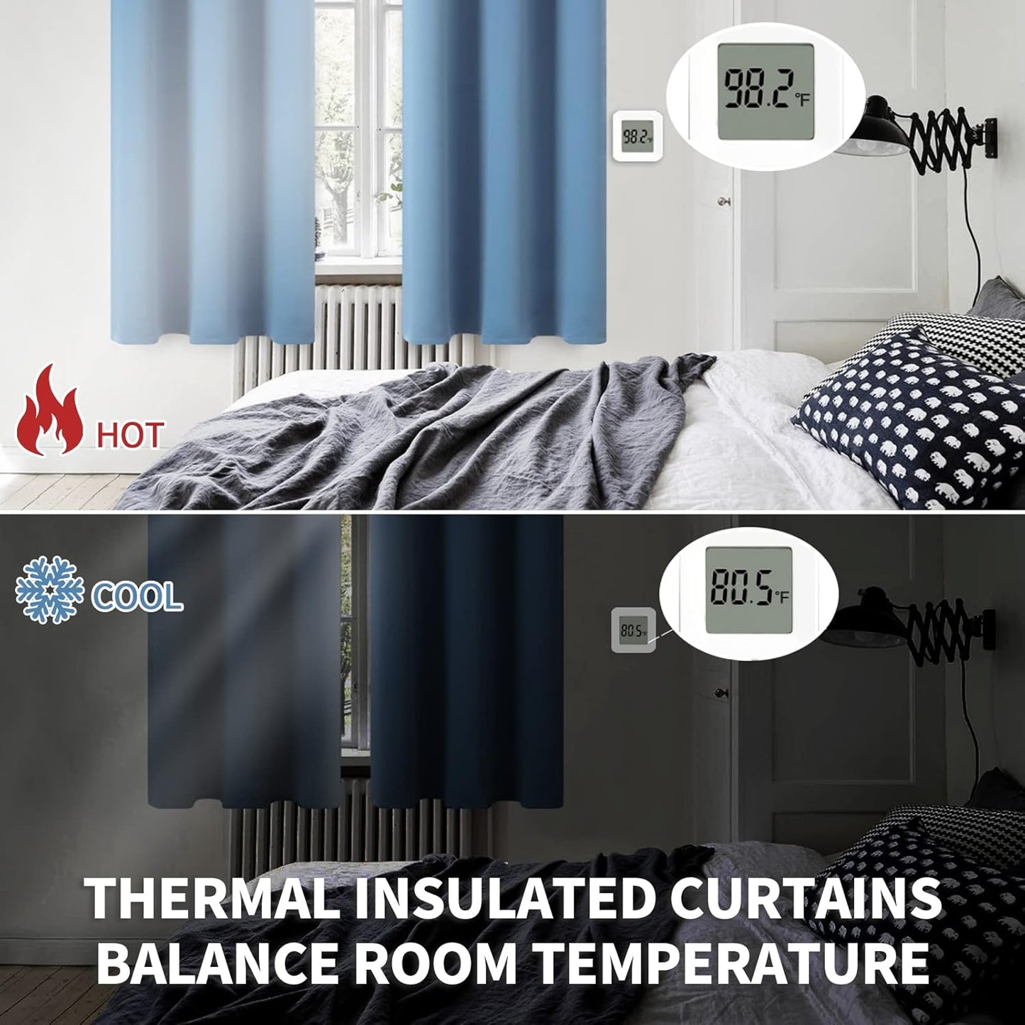 BGment Blackout Curtains 63 Inches Long for Bedroom - Denim Blue Thermal Insulated Drapes Room Darkening with Rod Pocket Privacy for Living Room, 52 x 63 Inch, 2 Panels