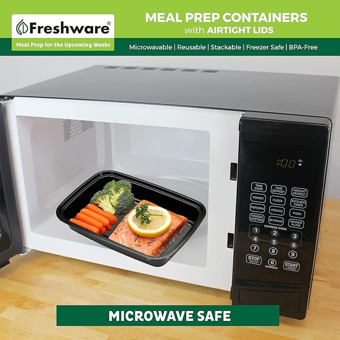 Freshware Meal Prep Containers [50 Pack] 1 Compartment with Lids, Food Storage Containers, Bento Box, BPA Free, Stackable, Microwave/Dishwasher/Freezer Safe (28 oz)