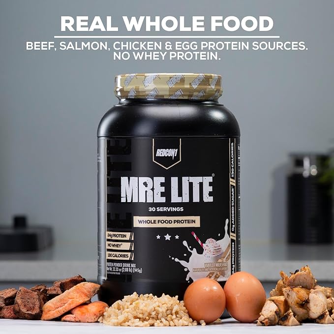REDCON1 MRE Lite Whole Food Protein Powder, Peanut Butter Cookie - Low Carb & Whey Free Meal Replacement with Animal Protein Blends - Easy to Digest Supplement Made with MCT Oils (30 Servings)