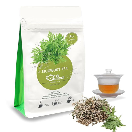 Samcci - Mugwort Tea Bag, 50 Teabags - 100% Natural Dried Mugwort leaves - No Sugar, No Caffeine, No Gluten, Vegan - Rich In Antioxidants