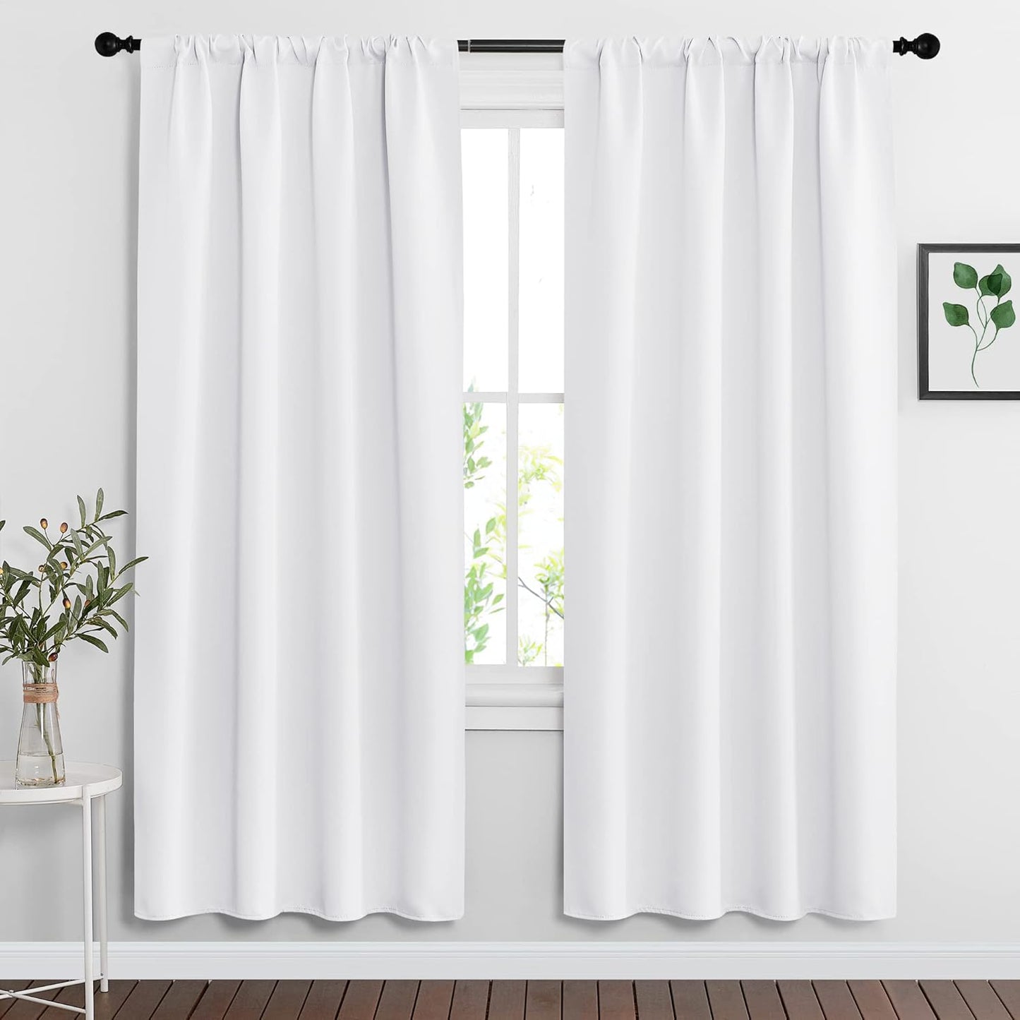 RYB HOME Curtains for Bedroom 72 inches Long, Blackout Thermal Insulating Window Treatment Drapes for Living Room Bathroom Basement Laundry Classroom, W 34 x L 72, Pure White, 2 Panels