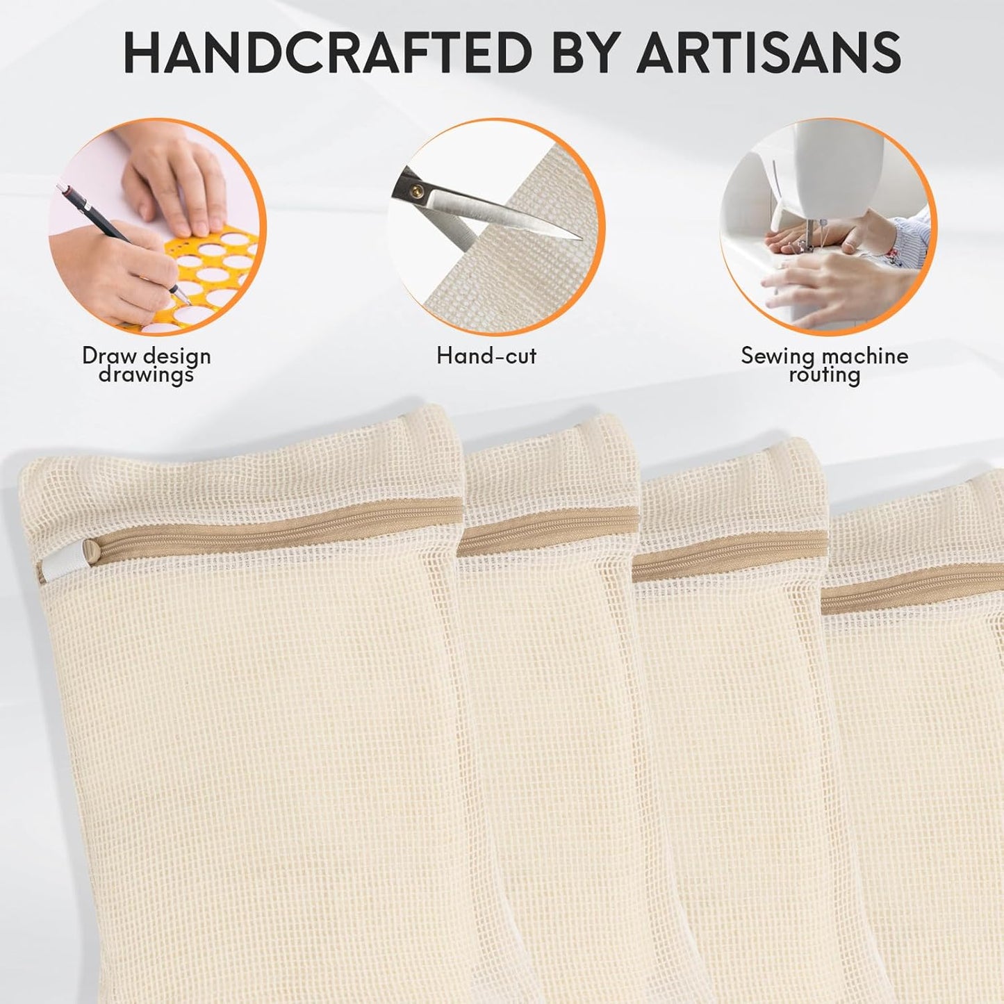 4 Piece Small, Durable Organic Cotton Mesh Laundry Bag with Strong Zipper and Breathable Mesh, Delicate Laundry Bag for Underwear, Clothes, Pants and Socks