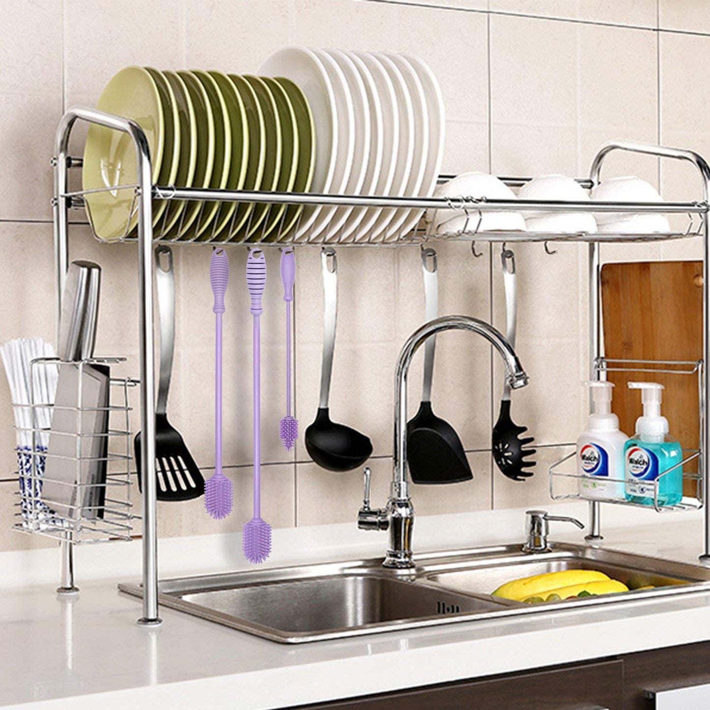 A-Brush Silicone Bottle Cleaner Brush, 3 Piece Set, Long Handle - Water Bottle Cleaner, Baby Bottle Nipple Brush for Plastic & Glass, BPA-Free Dish Washing Brush A2S Protection