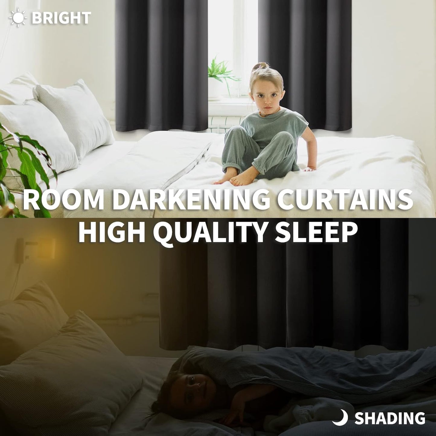 BGment Short Blackout Curtains 48 Inches Length - Rod Pocket Thermal Insulated Room Darkening Window Drapes for Kitchen Bedroom Bathroom, Dark Grey, 2 Panels, 42 x 48 Inch