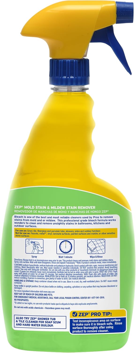 Zep Mold Stain and Mildew Stain Remover - 32 oz (Pack of 12) - ZUMILDEW32 - Experience the Power of our Professional Strength No-Scrub Formula