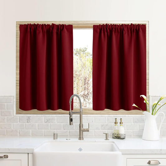 RYB HOME RV Camper Door Window Curtains -Blackout Privacy Curtains & Drapes for Bathroom Bedroom Kitchen Portable Travel Trailer Small Window Decor, W 34 x L 24, Burgundy Red, 2 Panels